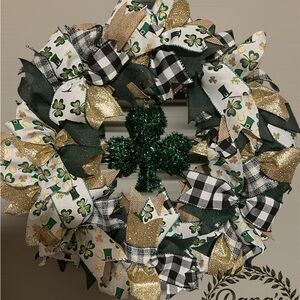 Festive Green and Gold Holiday Wreath